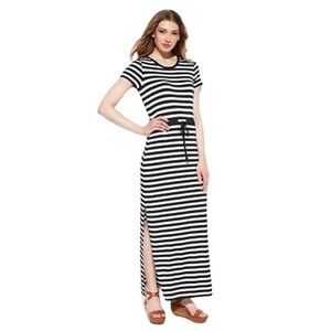 Michael Kors White and Blue Sheath Maxi Dress with Slit